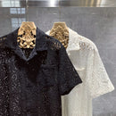 Chemise sexy vintage à manches courtes en dentelle ajourée pour homme-4