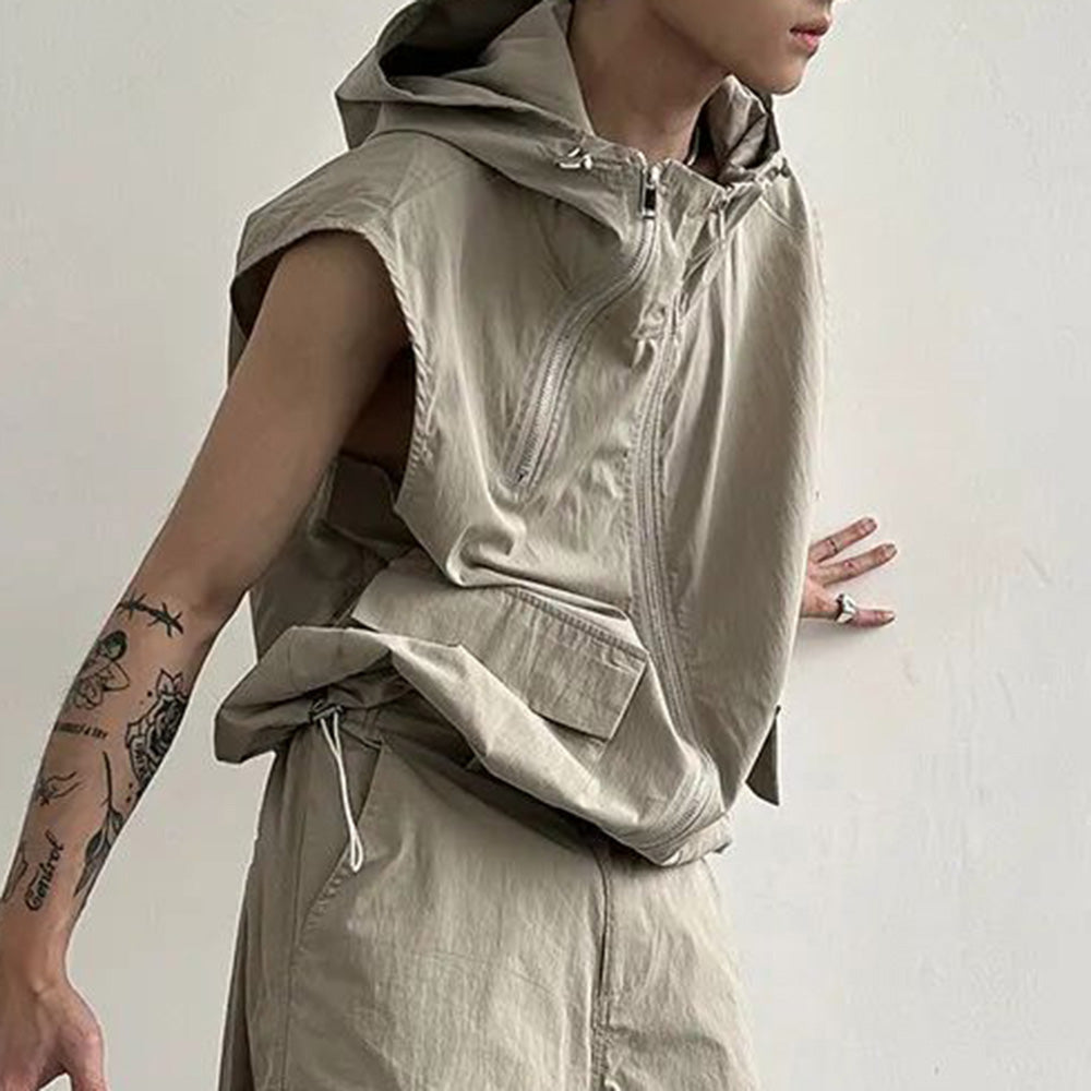 Men Cargo Hooded  Fashion Vest  Unisex