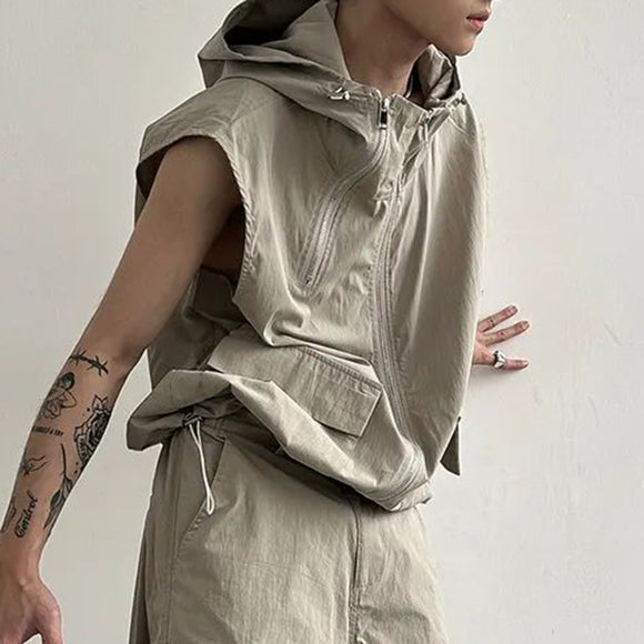 Men Cargo Hooded  Fashion Vest  Unisex