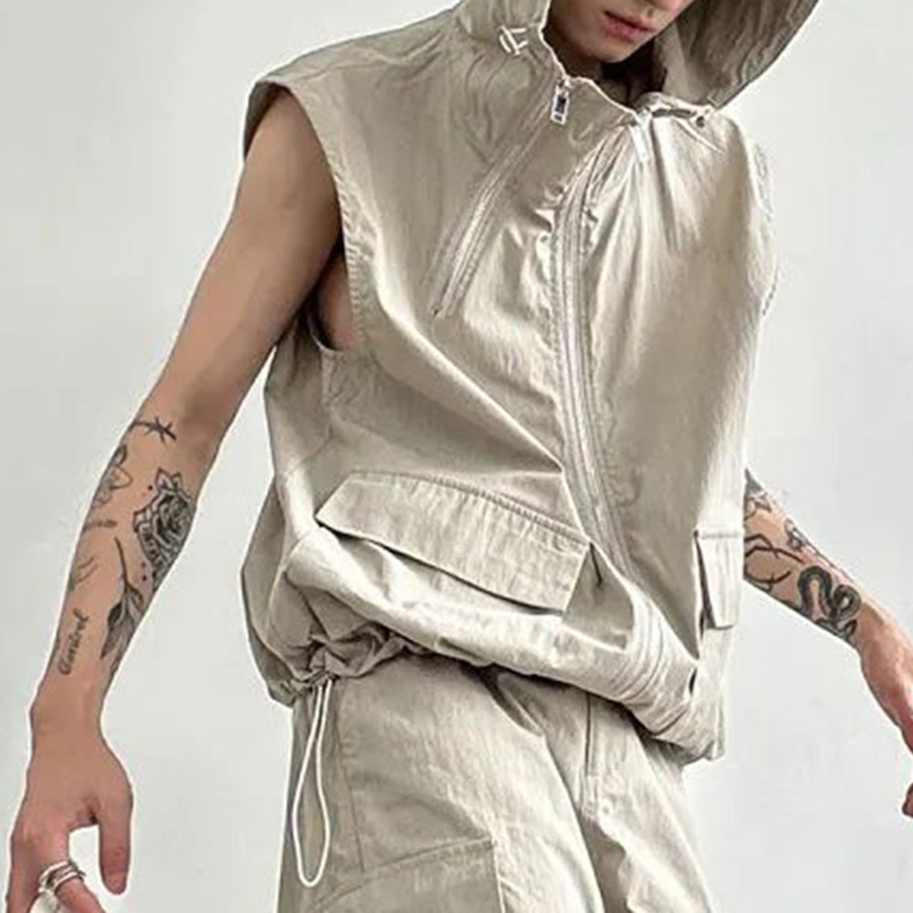 Men Cargo Hooded  Fashion Vest  Unisex