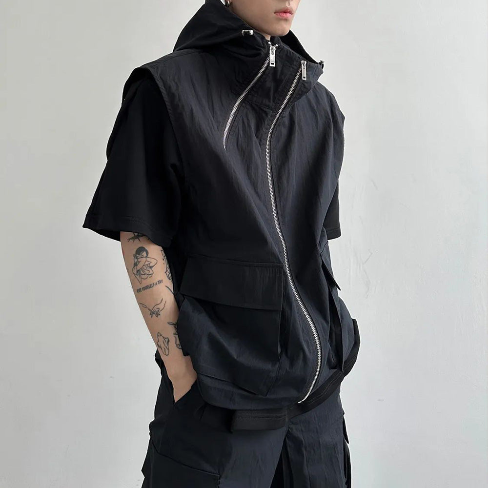 Men Cargo Hooded  Fashion Vest  Unisex