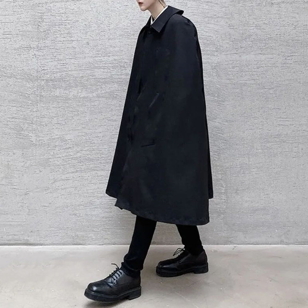 Mens Dark Style Mid-Length Cape Coat Unisex Autumn