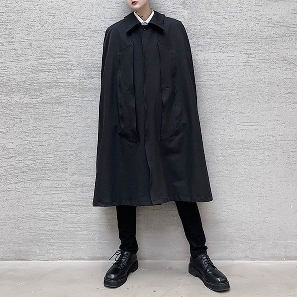 Mens Dark Style Mid-Length Cape Coat Unisex Autumn