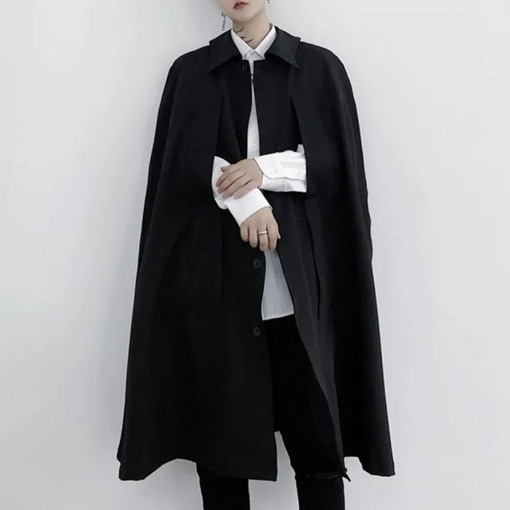 Mens Dark Style Mid-Length Cape Coat Unisex Autumn