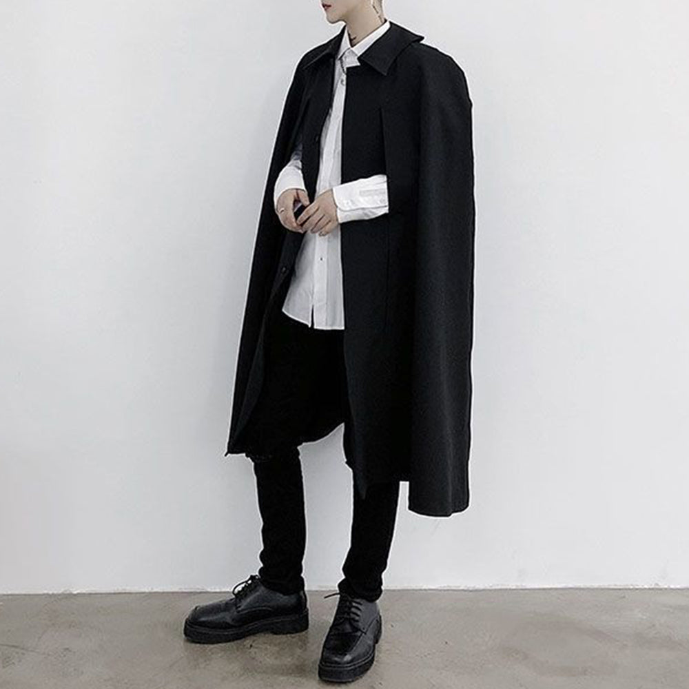 Mens Dark Style Mid-Length Cape Coat Unisex Autumn