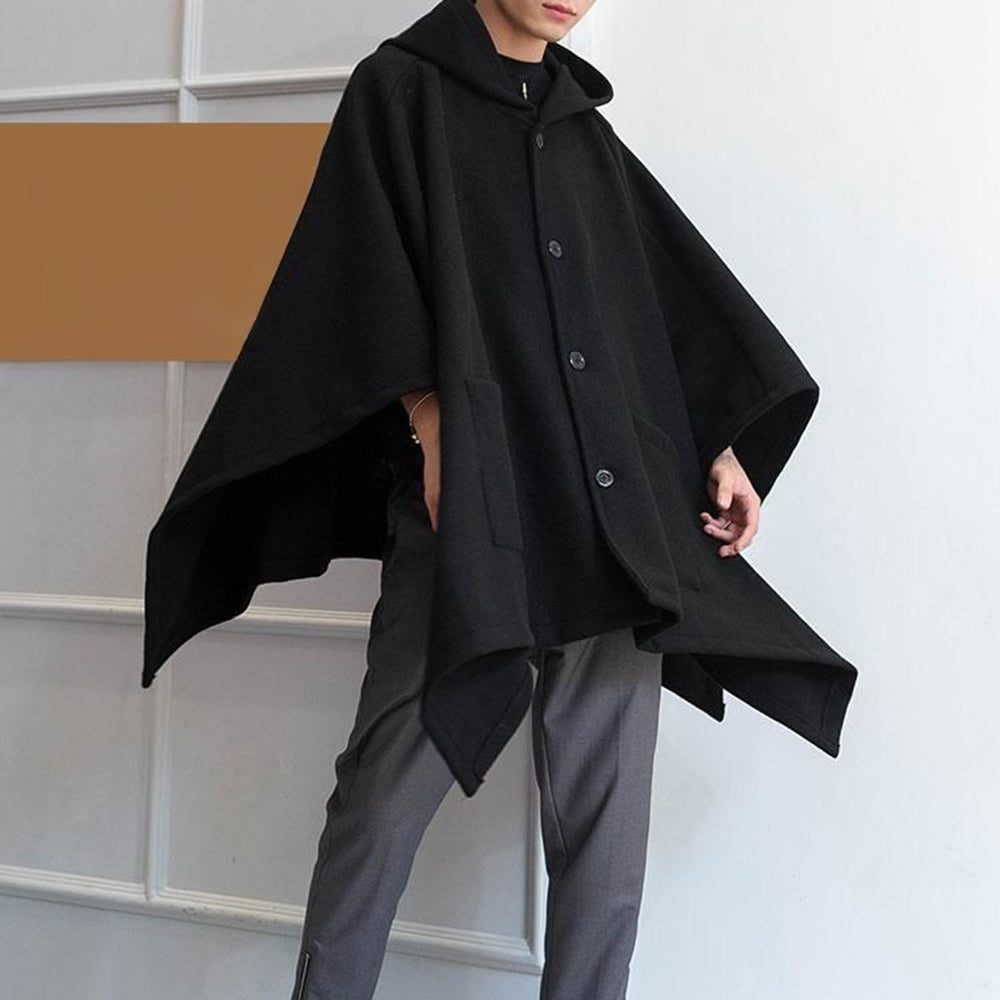 Mens Dark Style Mid-Length Casual Hooded Cape Autumn Unisex