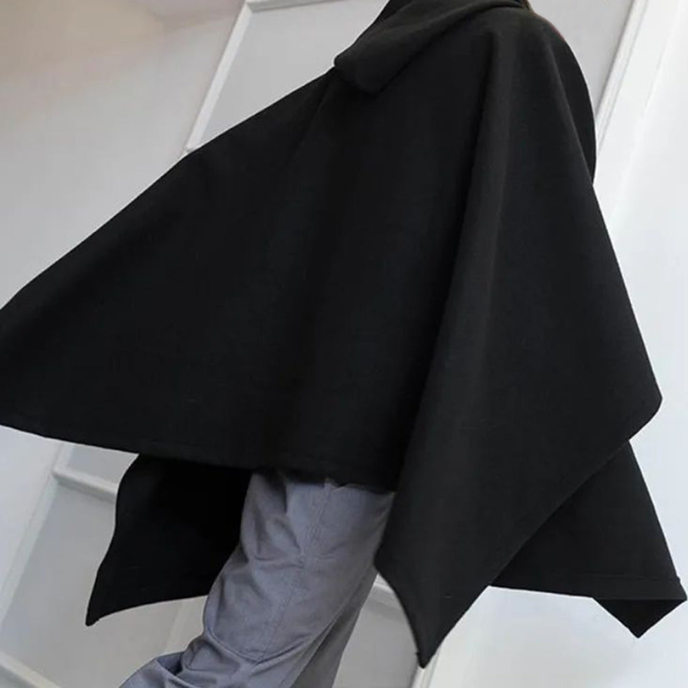 Mens Dark Style Mid-Length Casual Hooded Cape Autumn Unisex