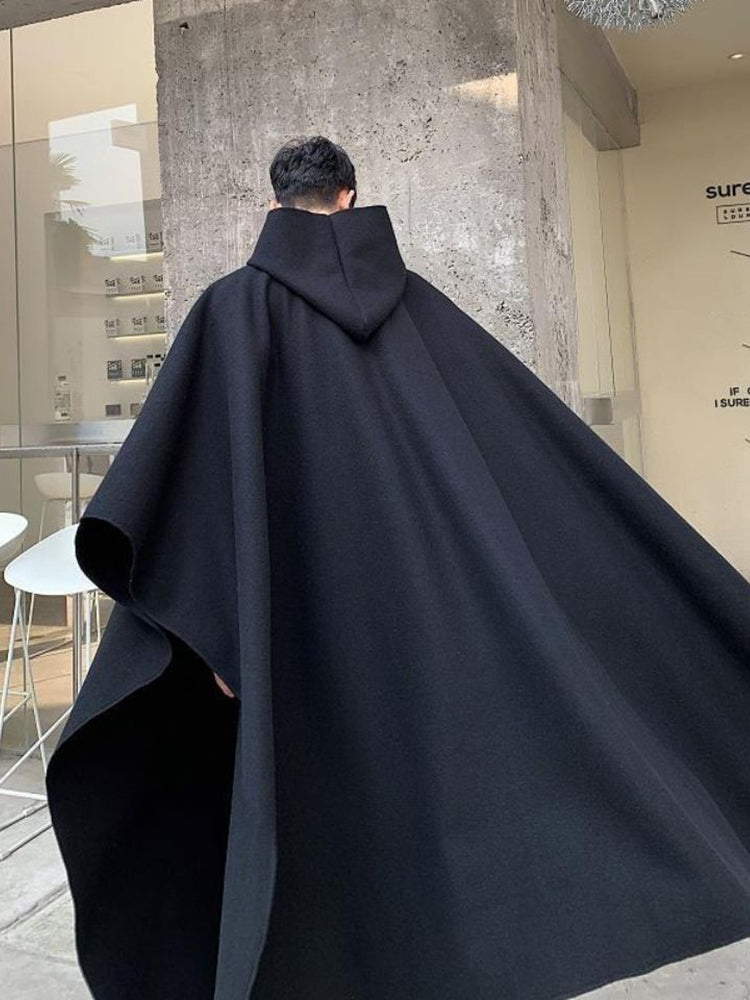 Yamamoto's dark mourning extra-long hooded trench coat