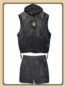 Mens Casual Mesh Shorts Hooded Two-Piece Vest Suit-1