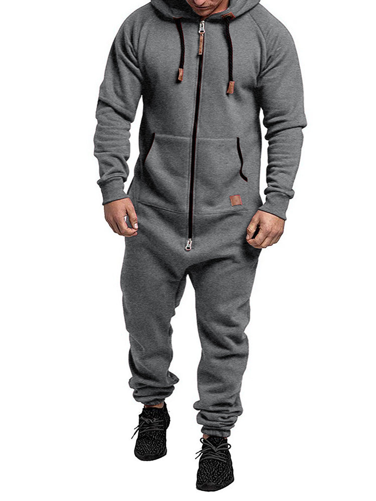 Comprar light-grey Mens Velvet Thickened Casual Hooded Jumpsuit