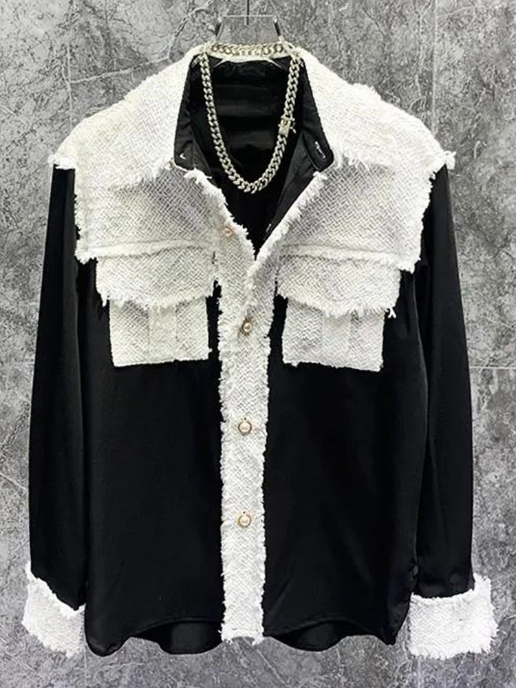 Comprar black-and-white Mens French Vintage Patchwork Shiny Jacket