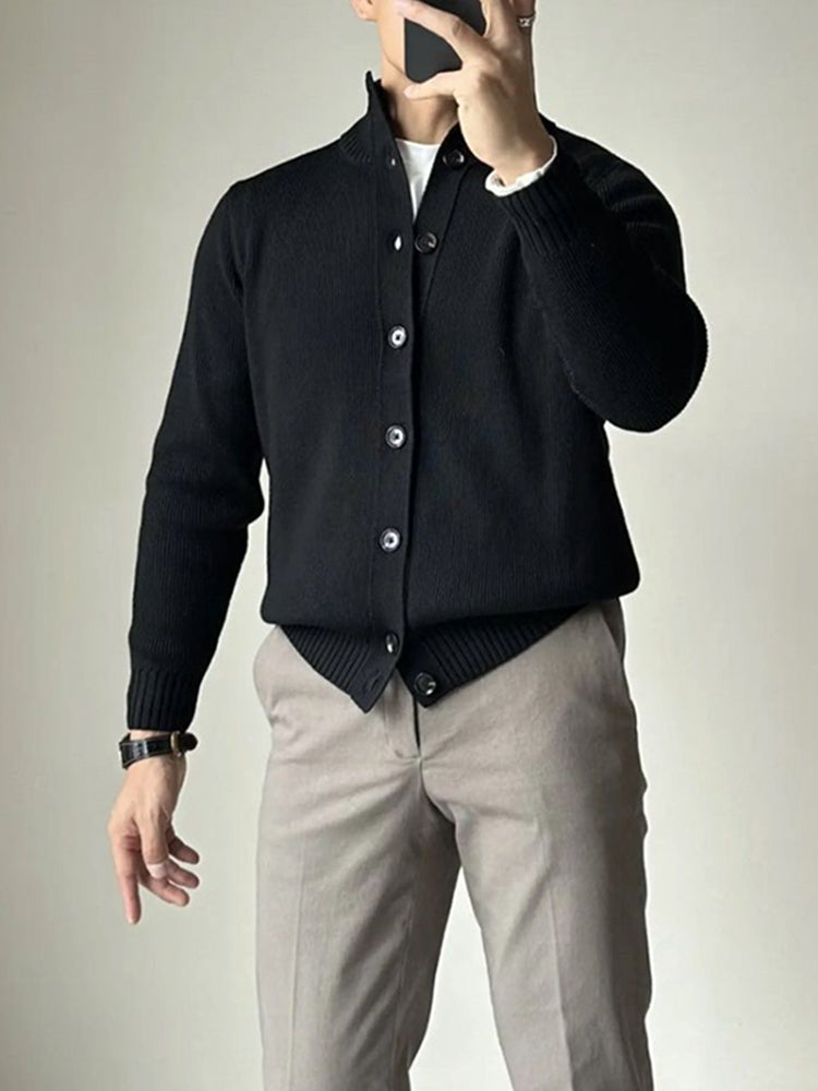 Comprar black Mens Simple Solid Color Knitted Jacket