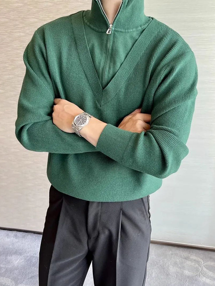 Comprar green Men Fake Two-Piece Spliced Casual Sweater