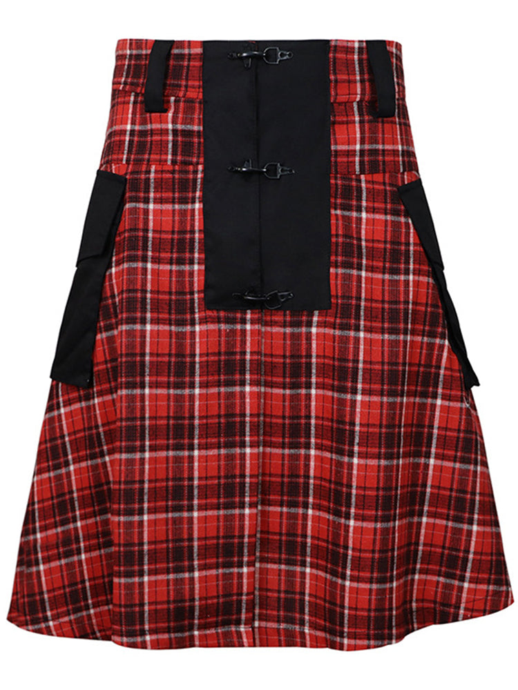 Mens Plaid Pleated Pocket Scottish Skirt