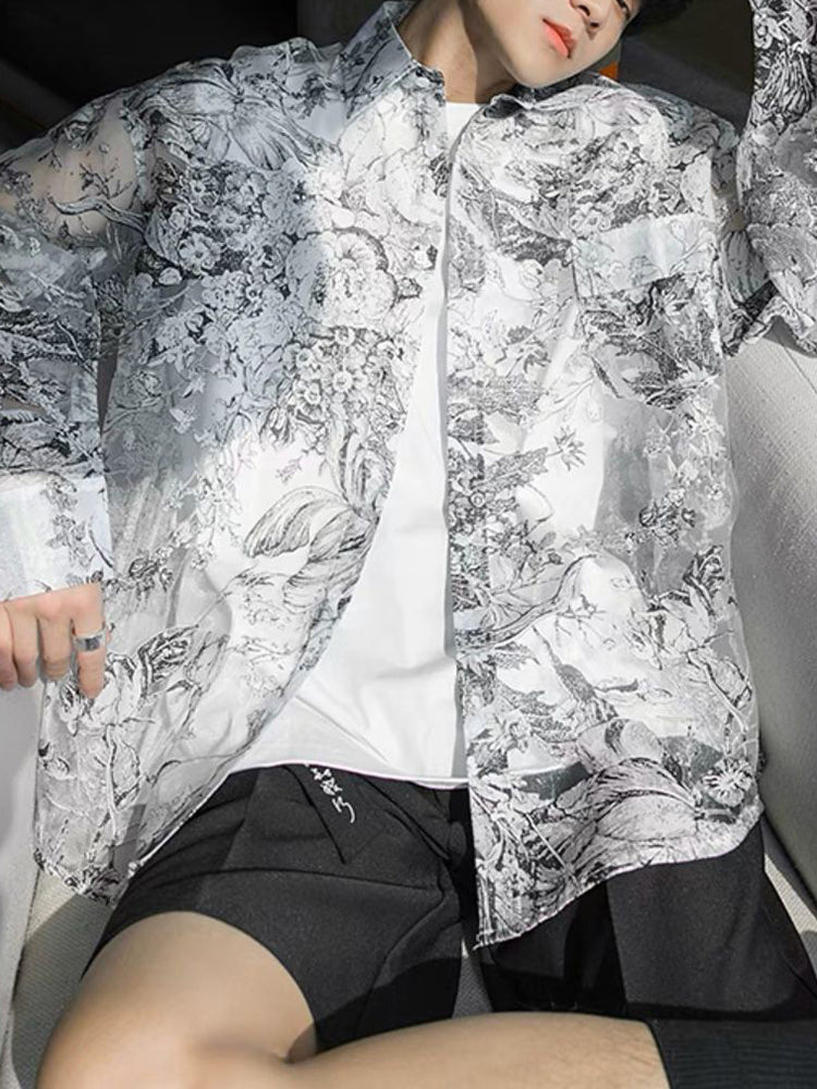 Mens Gothic Long Sleeved Floral Shirt