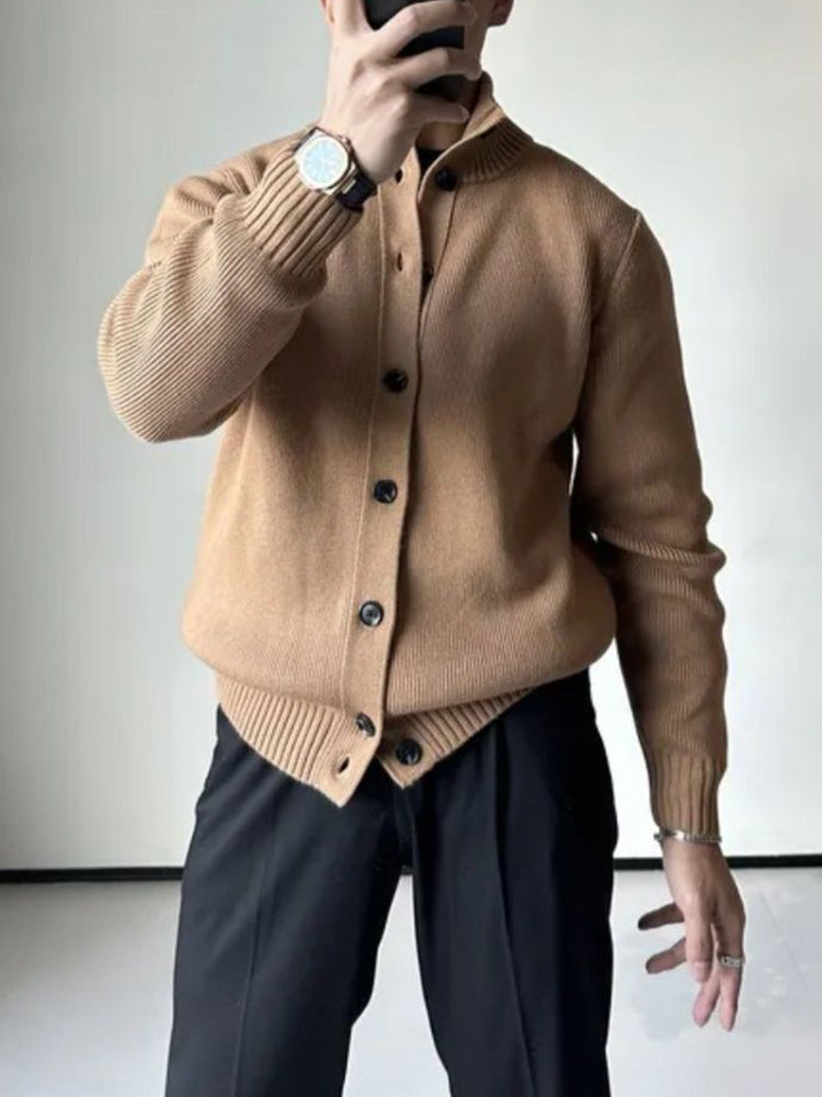 Mens Simple Solid Color Knitted Jacket