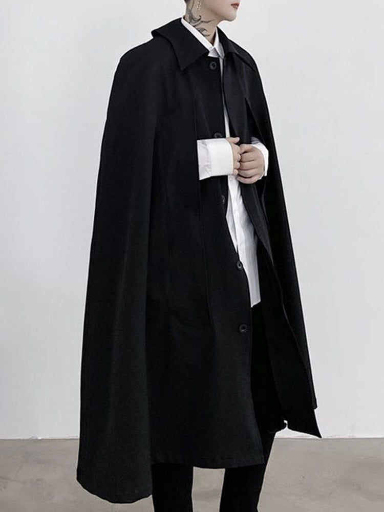 Mens Dark Style Mid-Length Cape Coat Unisex Autumn