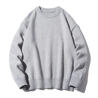 Buy grey Mens Round Neck Loose Long Sleeve Sweater Top