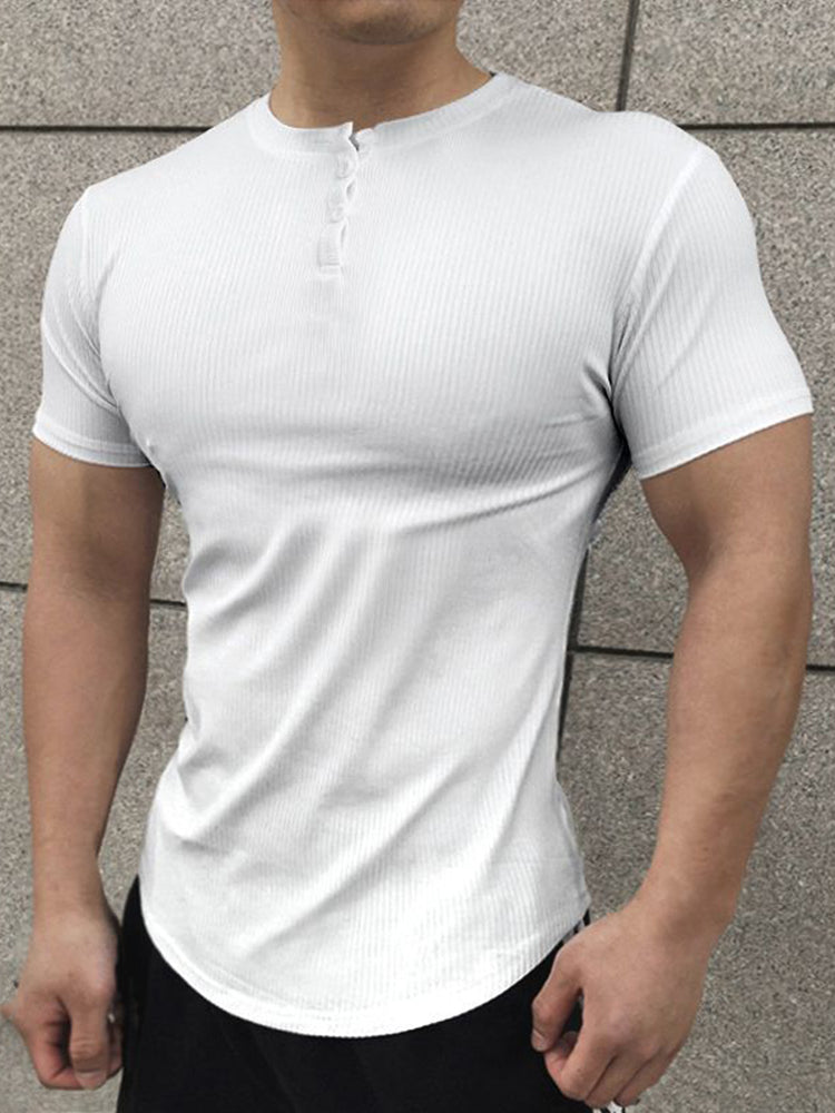 Comprar white Men Sexy Tight Sports Casual Henley Neck T-Shirt