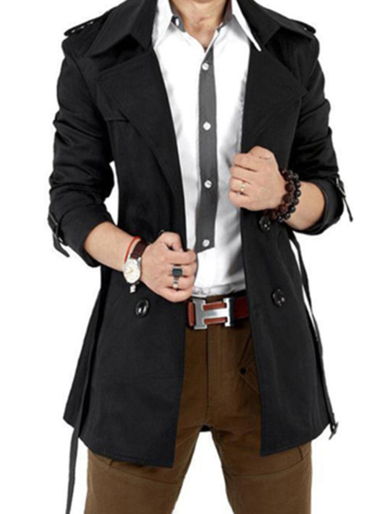 Mens Elegant British Solid Color Mid-Length Windbreaker