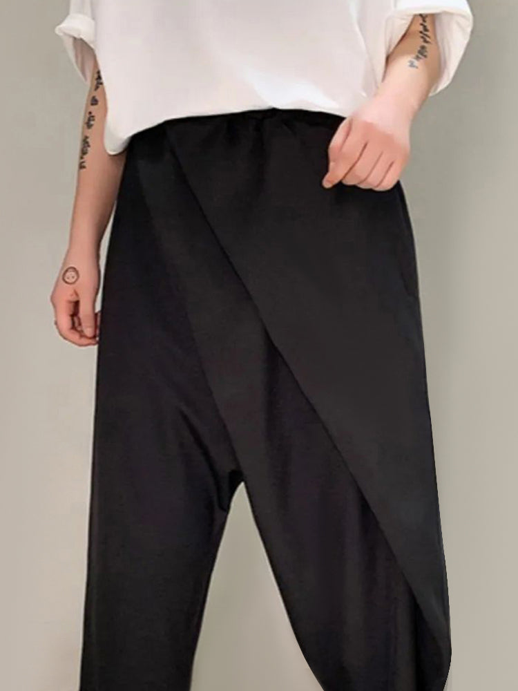 Mens  Irregular Genderless Wide-Leg  Solid Color Pants