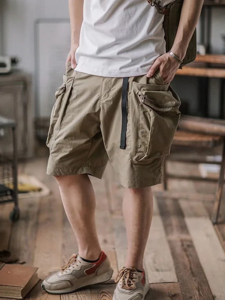 Comprar khaki Mens Belt Pocket Zippered Shorts