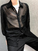 Mens Sexy Mesh See-through Long Sleeved Shirt-1