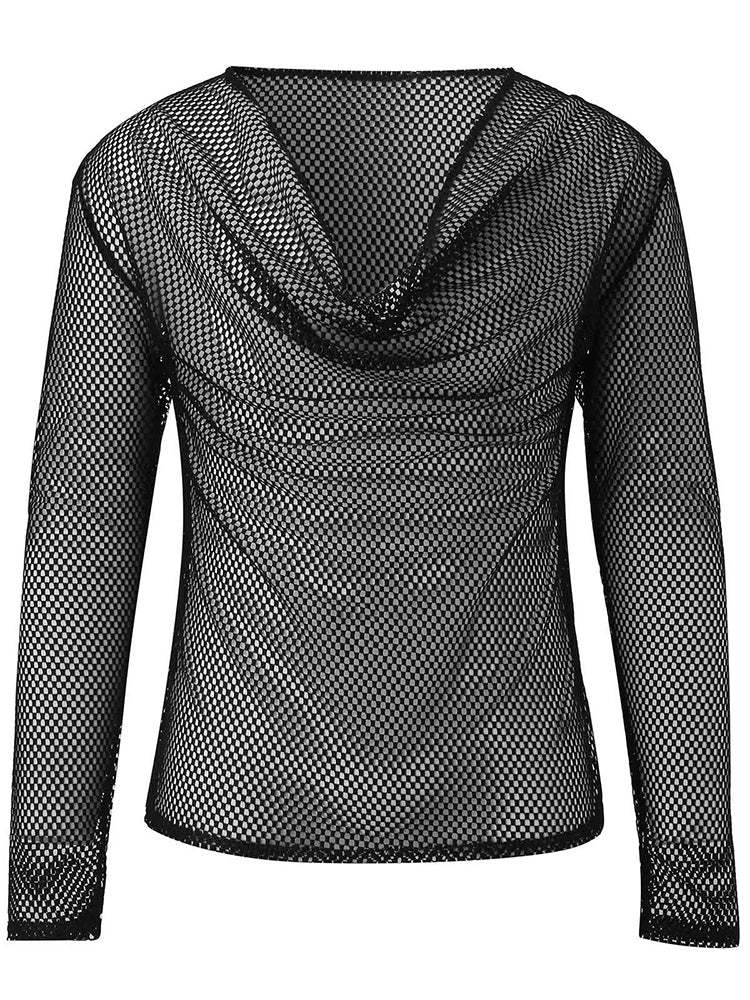 Buy black Mens Sexy See Through Mesh Long Sleeve Top