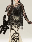 Autumn Y2k Spider Web Black Streetwear Sweater Unisex-1