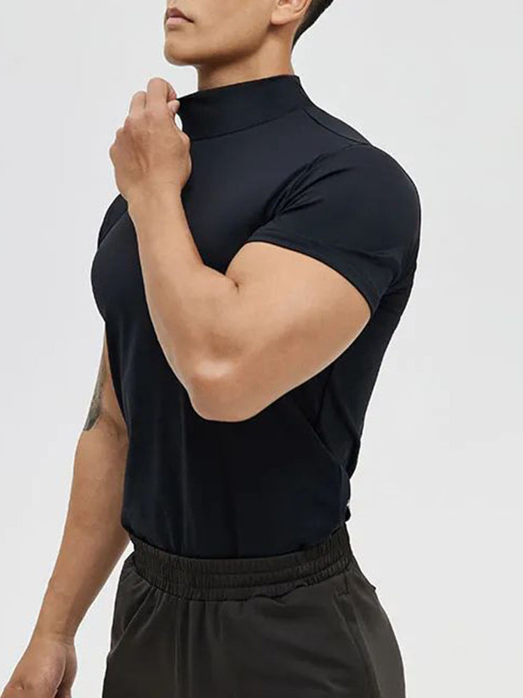 Mens Genderless Casual Solid Color Elastic T-Shirt