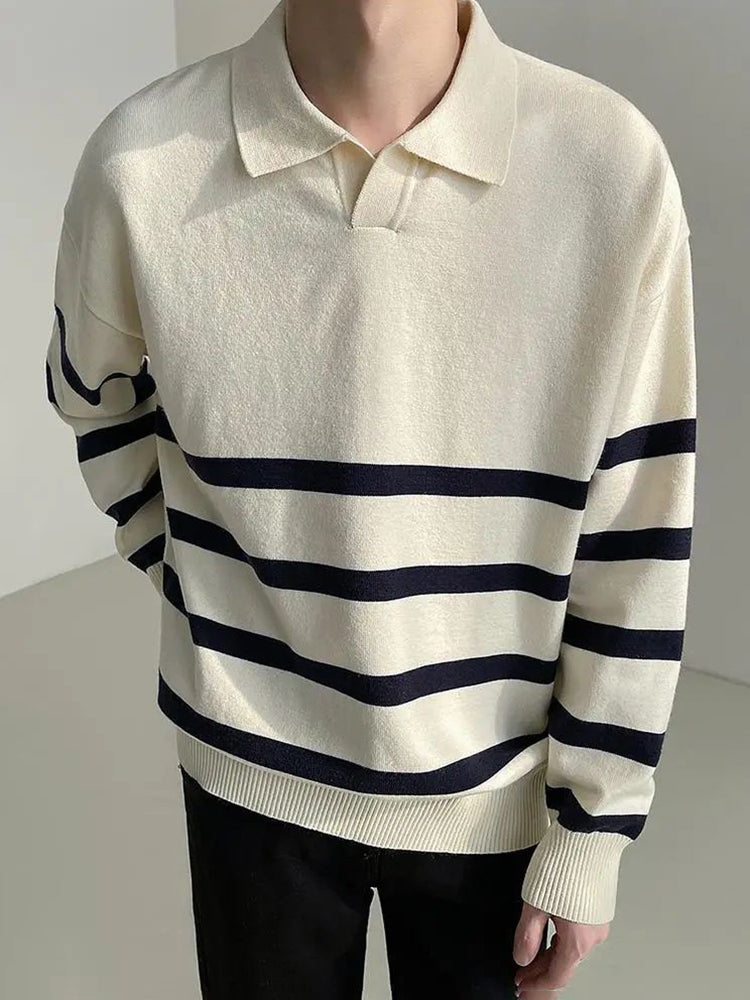 Comprar white Mens Contrast Striped Lapel Sweater