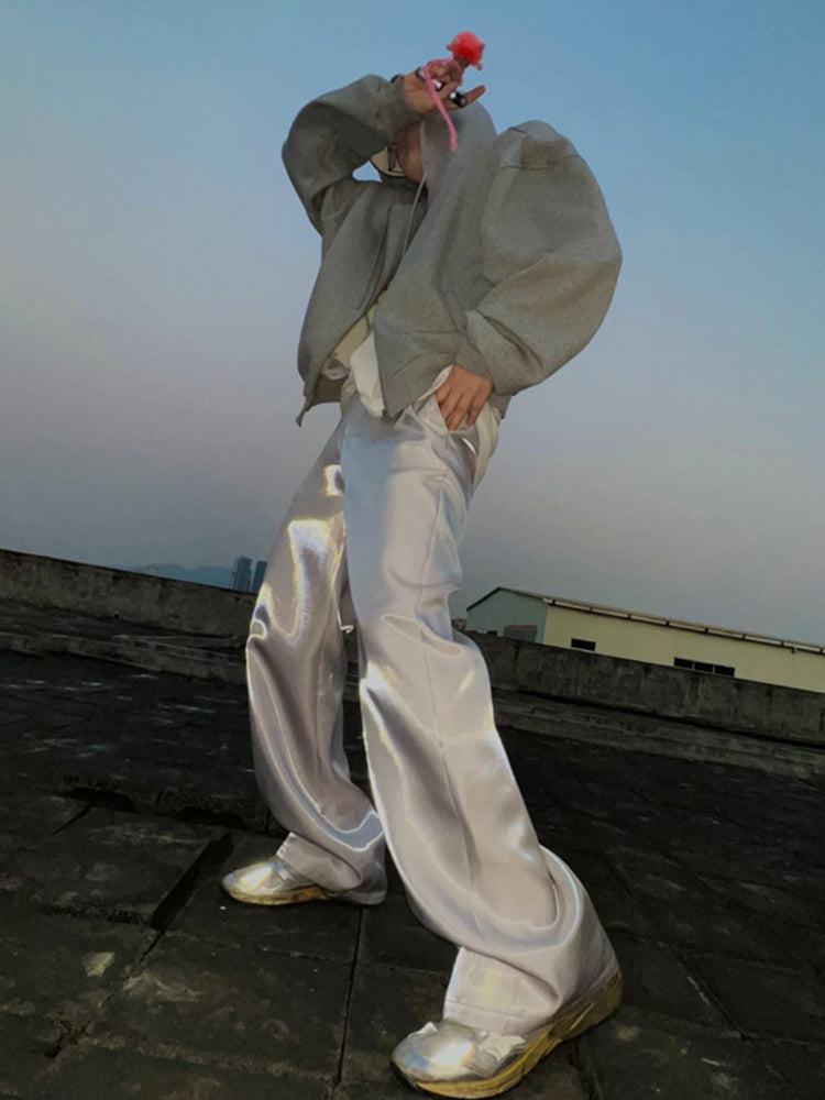 Mens Satin Casual Wide Leg Pants