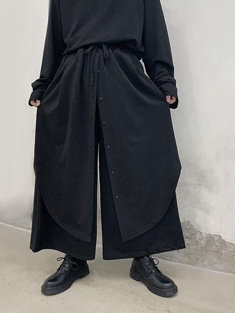 Mens asexual retro solid irregular baggy wide-leg Pants