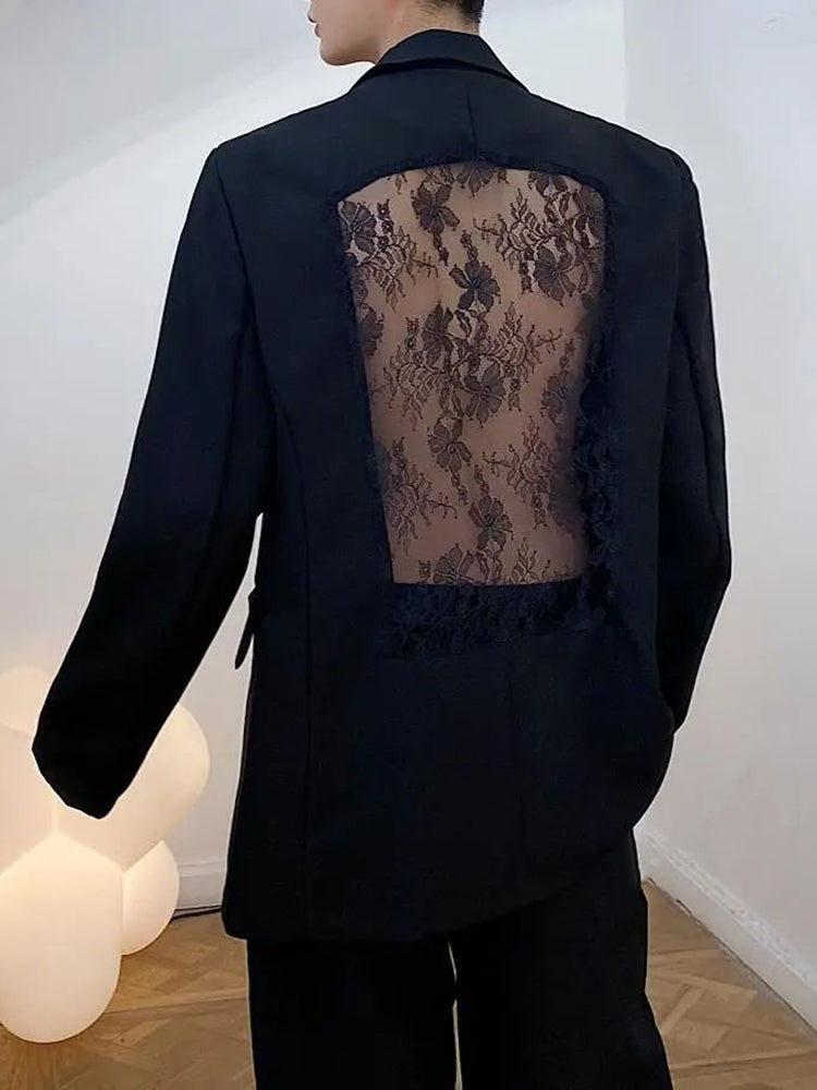 Mens See-Through Hollow Lace Casual Suit