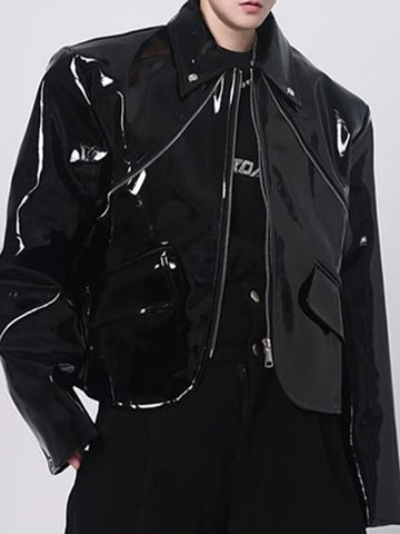 Mens Shiny Elegant British Patent Leather Jacket