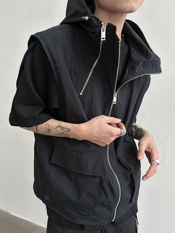 Men Cargo Hooded  Fashion Vest  Unisex