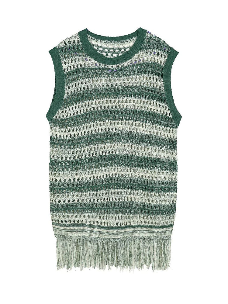 Comprar green Mens Striped Fringed Knitted Vest