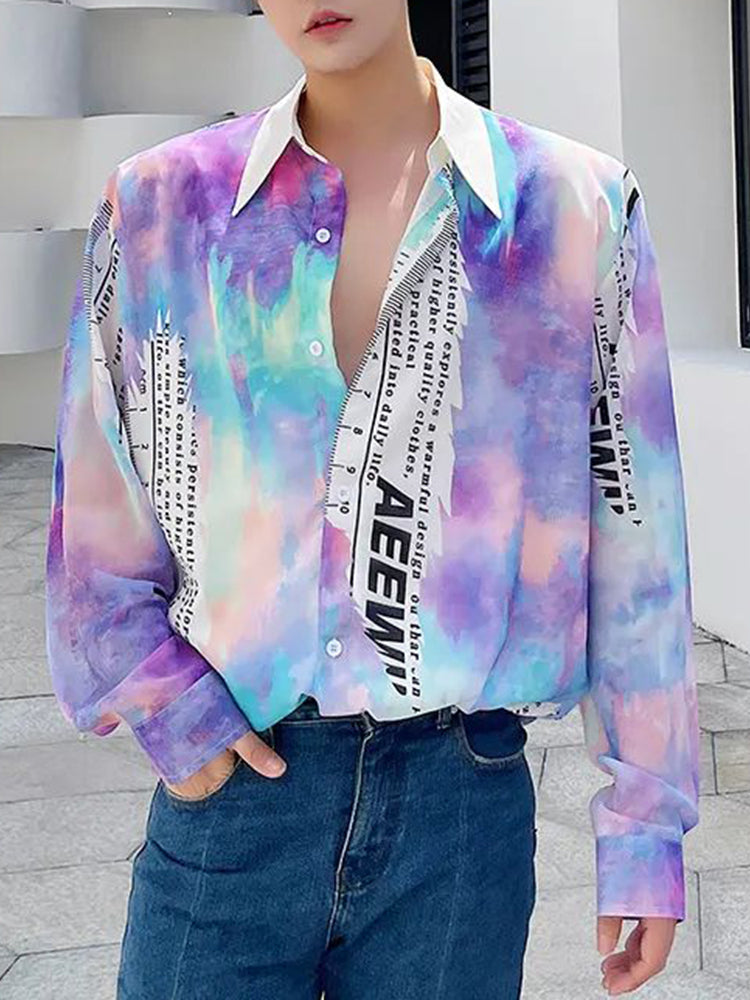 Mens Y2k Tie-Dye Printed Long-Sleeve Shirt