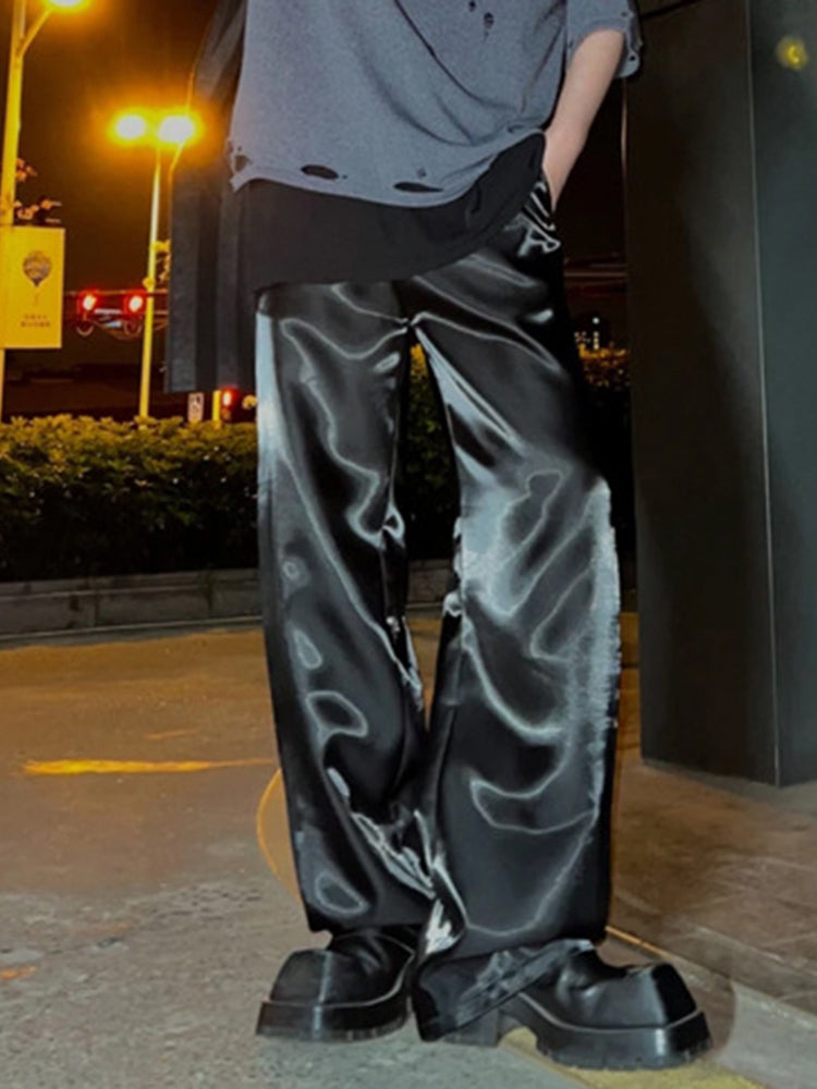 Mens Satin Casual Wide Leg Pants