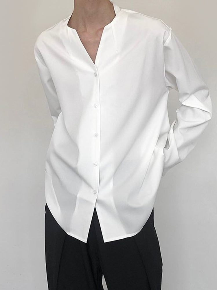 Mens Asexual Casual Solid V-neck Long-sleeved Shirt