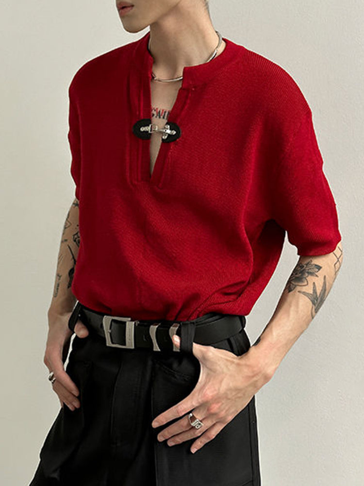 Mens Leather Button Knitted  Genderless  Shirt