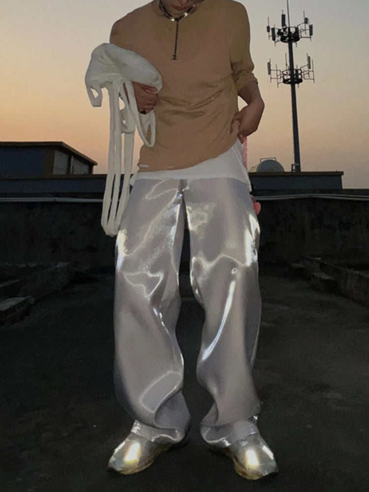 Comprar white Mens Satin Casual Wide Leg Pants