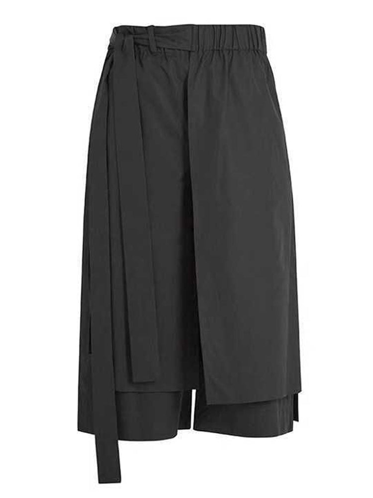 Mens Irregular Cropped Wide Leg Pants Genderless  Solid Color  Pants