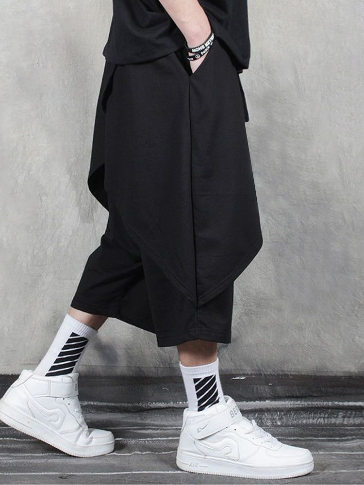 Mens Irregular Genderless Solid Color Loose Wide-Leg Pants