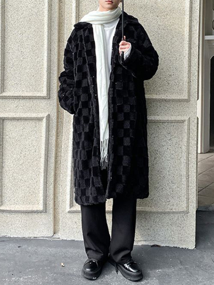 Mens Long Checkerboard Casual Coat