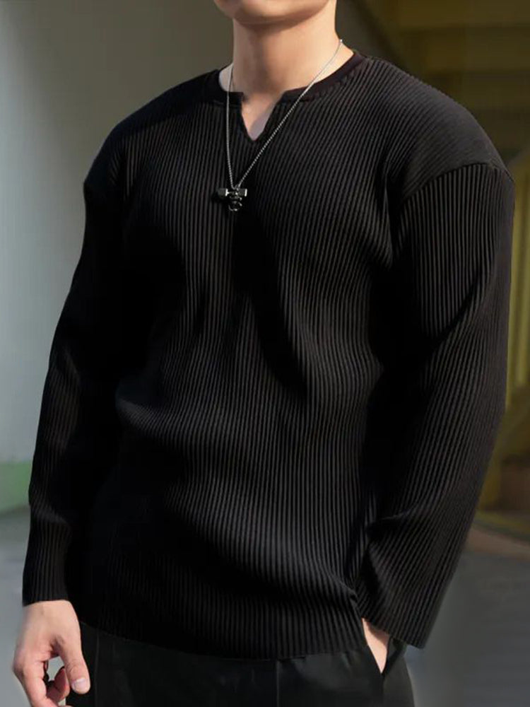 Comprar black Men Sports Fitness Pleated Casual Long-Sleeve Top