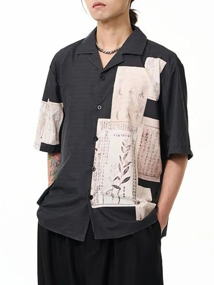 Men Chinese Spliced Short-Sleeve Casual Shirt