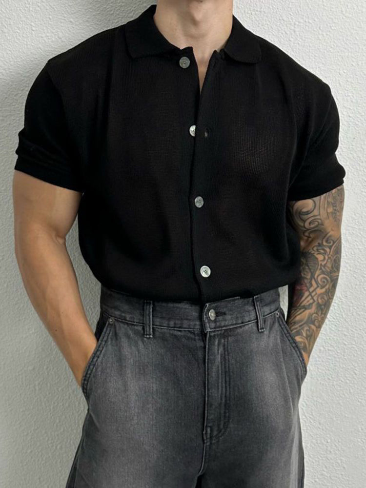 Comprar black Mens Basic Simple Casual Short-Sleeve Knitted Shirt