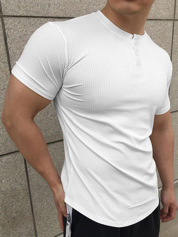 Men Sexy Tight Sports Casual Henley Neck T-Shirt