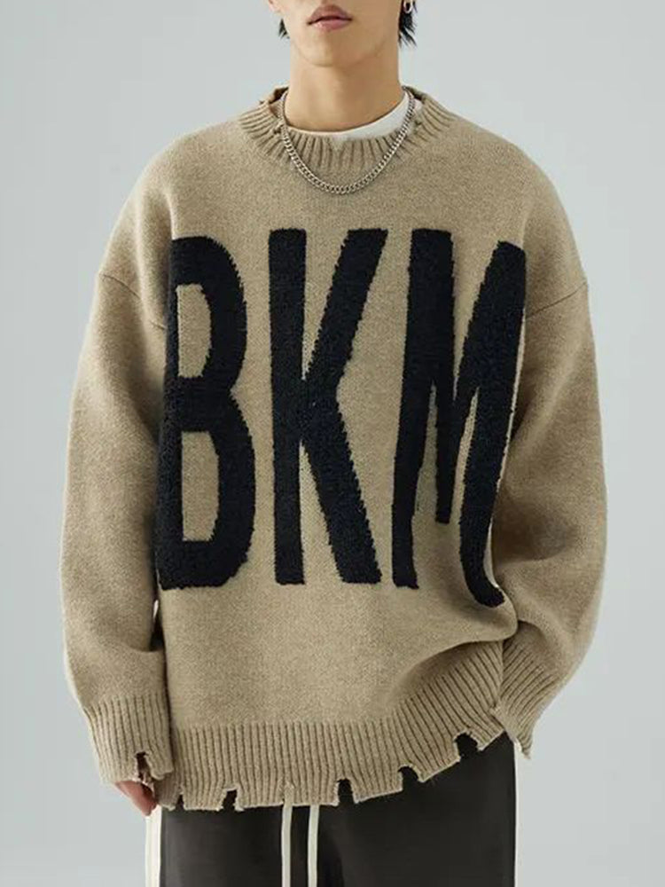 Comprar apricot Mens Letter Crew Neck Knitted Sweater